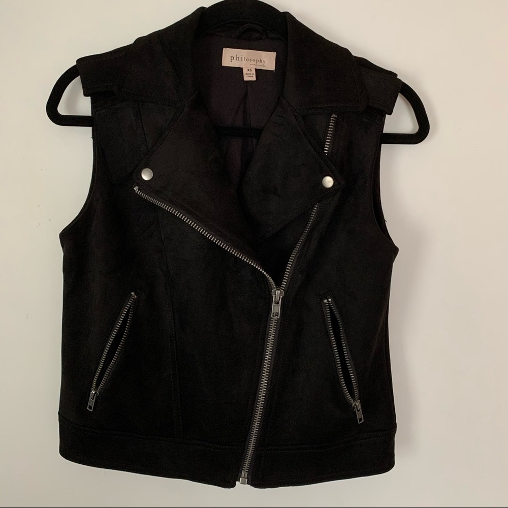 PHILOSOPHY Black Faux Suede Moto Vest